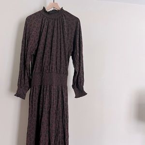 Ann Taylor Cinched Waist Leopard Long Sleeve Maxi  Dress